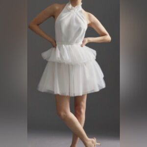 Hutch Elegant White Tulle Halter Dress